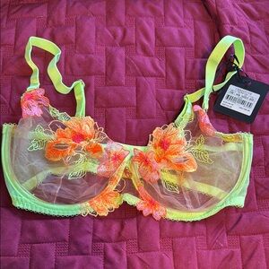NWT Honey Birdette CHRISTINE Floral Embroidered Bra - Green and Orange